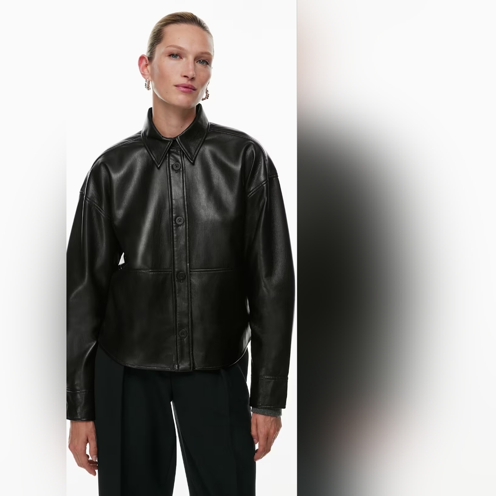 Aritzia Babaton‎ Pelli Hip Shirt Jacket Relaxed UnReal Leather Shacket Black